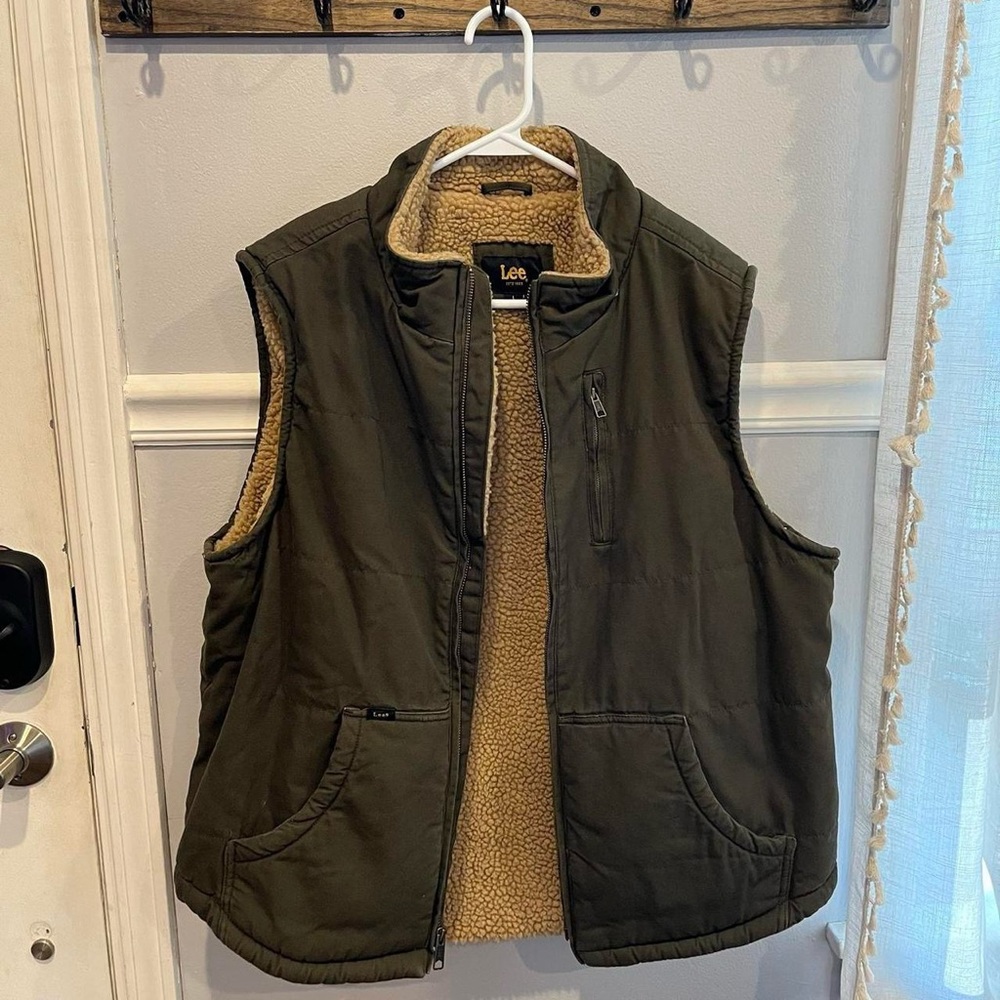 Lee Green Quilted Utility Vest with High Collar